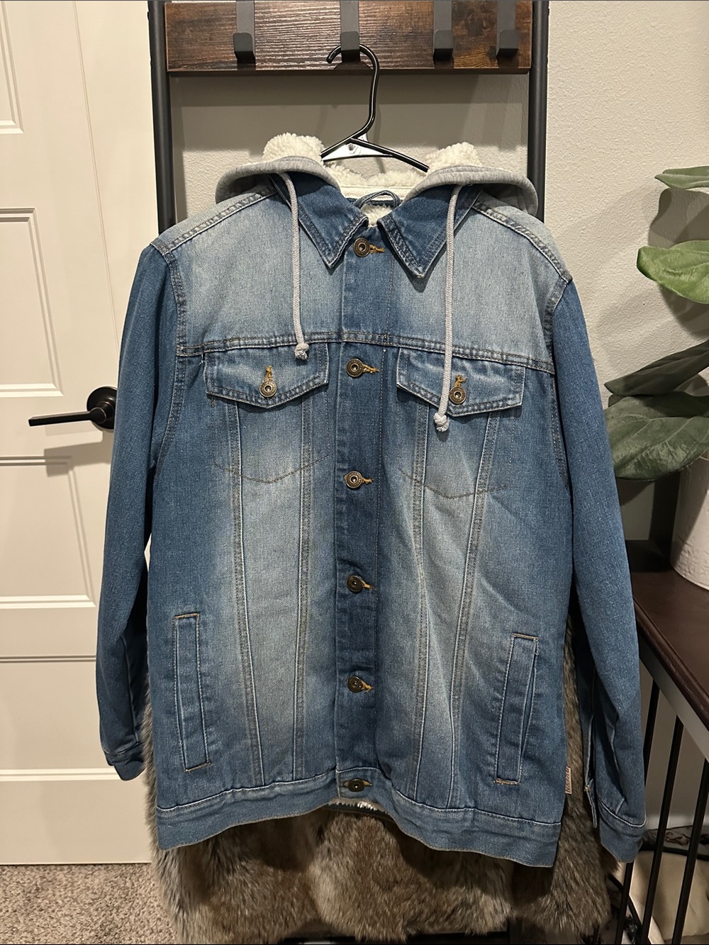 Brooklyn Cloth Light Blue Denim Jacket with Gray Hood
